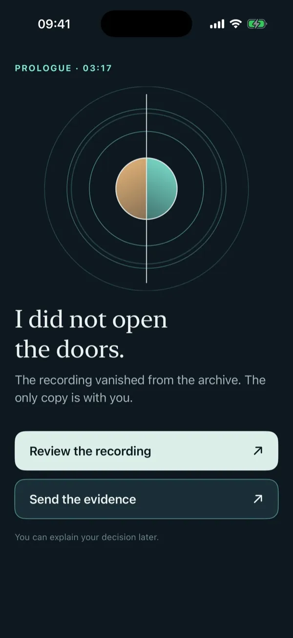 Mirror State app: prologue at 03:17